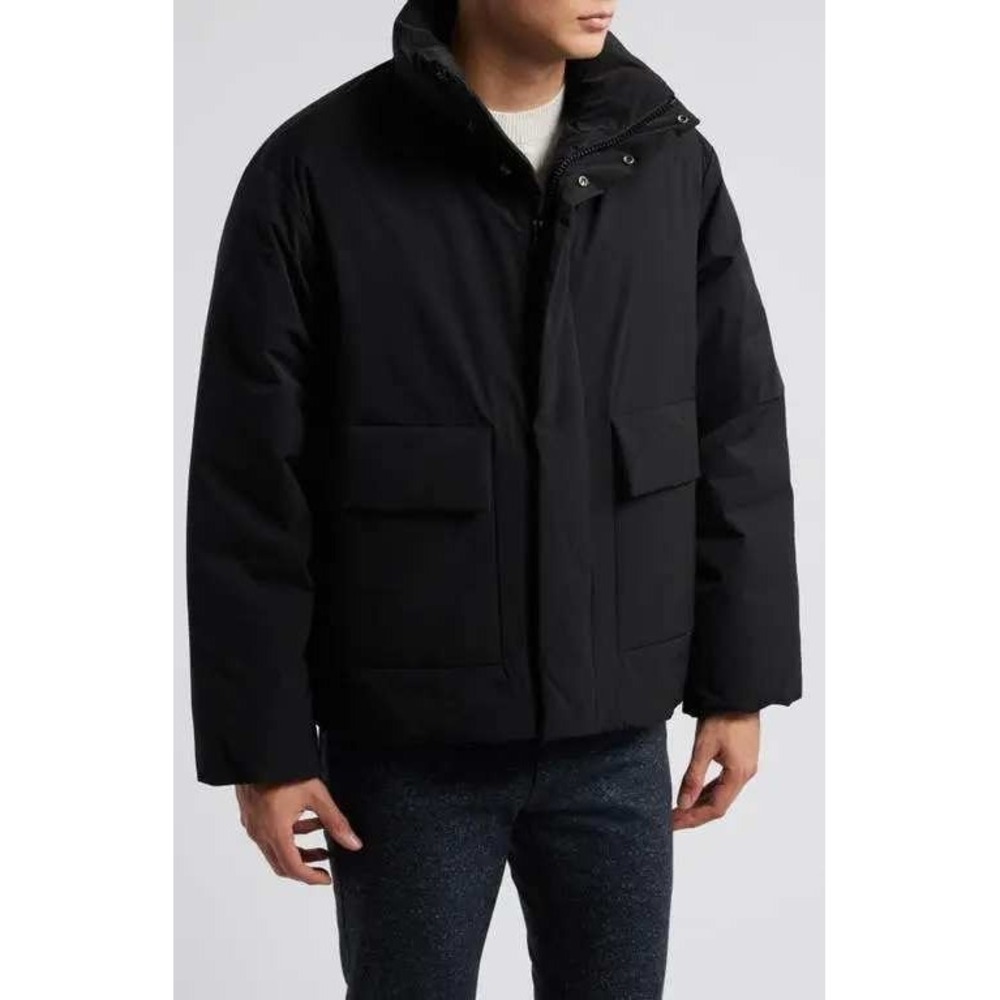 HUGO Hugo Boss Mens Black Puffer Jacket Stand Collar Water Repellent Coat XXL